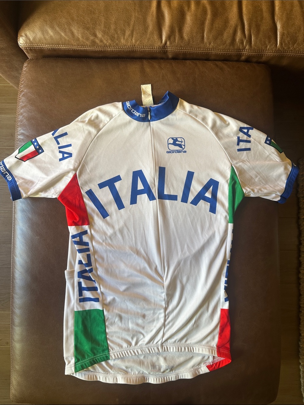 Italia Short Sleeve Cycling Jersey — White with Blue, Green & Red Accents